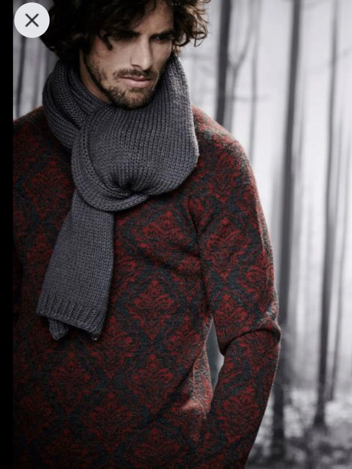 BNWT VNECK ITALY MENS GREY RED JACQUARD WOOL BLEND JUMPER EU52/UK42/L £125