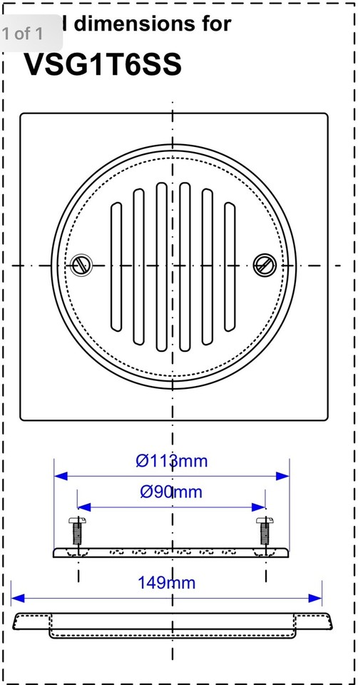 McALPINE Shallow Wet Room Shower Gully Drain VSG1T6SS for Tiled Floor