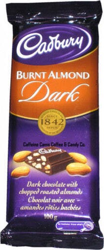 Cadbury Burnt Almond Dark Chocolate Candy Bar, 100 Grams/3.5 Ounces - 12 Pack - Picture 1 of 3