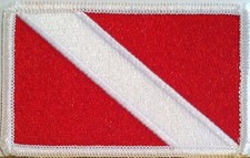 DIVER DOWN SCUBA DIVING FLAG Iron-On Patch Embroidered White Border Nautical 2