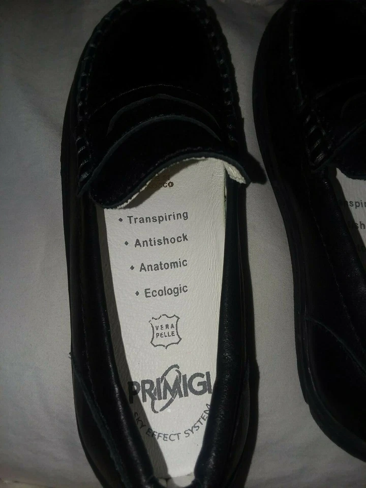 NUEVO Primigi efecto cielo flexible anti choque negro cuero mocasín niños talla Eur 29 Foto 2 de 4