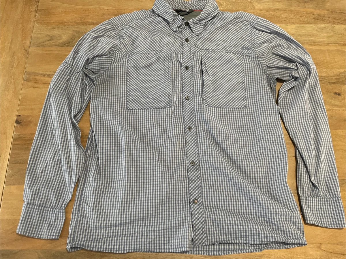 Outdoor Research Baja Sun Fishing Long Sleeve Hiking Shirt Men’s L Blue  Plaid