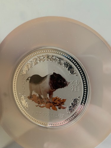 2007 Australia S$8 Pig - Colorized NGC MS69 5 oz Silver Lunar Zoadiac Coin - Picture 4 of 6