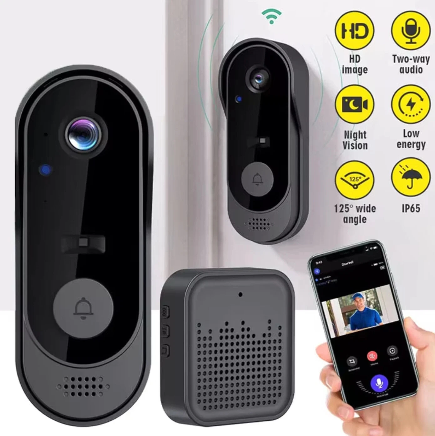 Smart WiFi Video Doorbell with Wireless Security Intercom and Chime-image