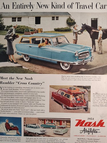 1954 Holiday Original Art Ad Advertisement NASH AIRFLYTES Automobiles