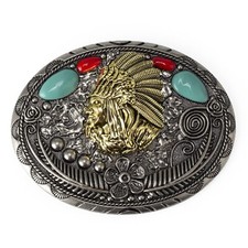 Native American Indian Chief Head Belt Buckle for Men Indian Tribal Chief Tur...