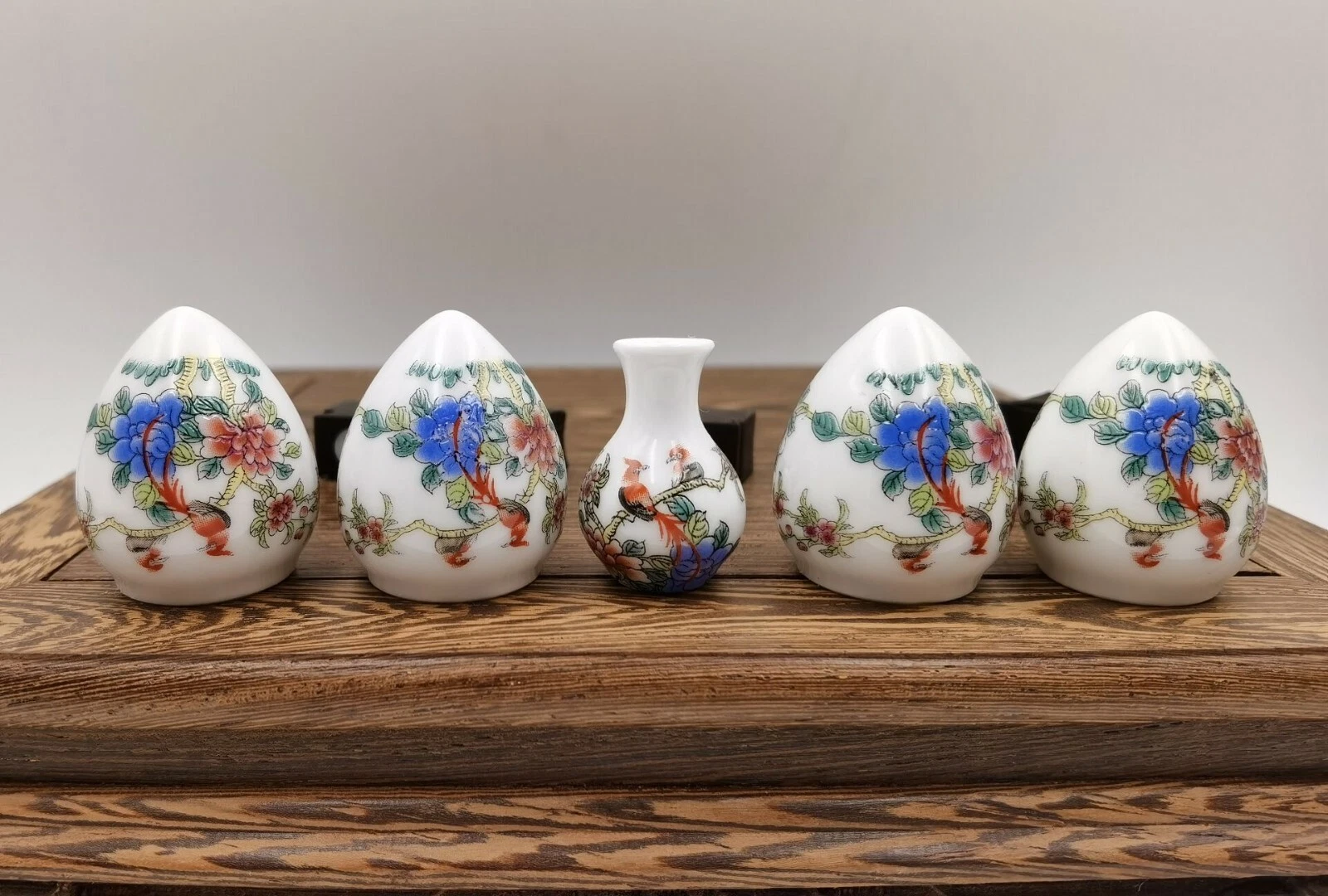 1set 5pcs Asian Bamboo Bird Cage lowers and birds food ceramics cups花鸟.鸟食杯70159