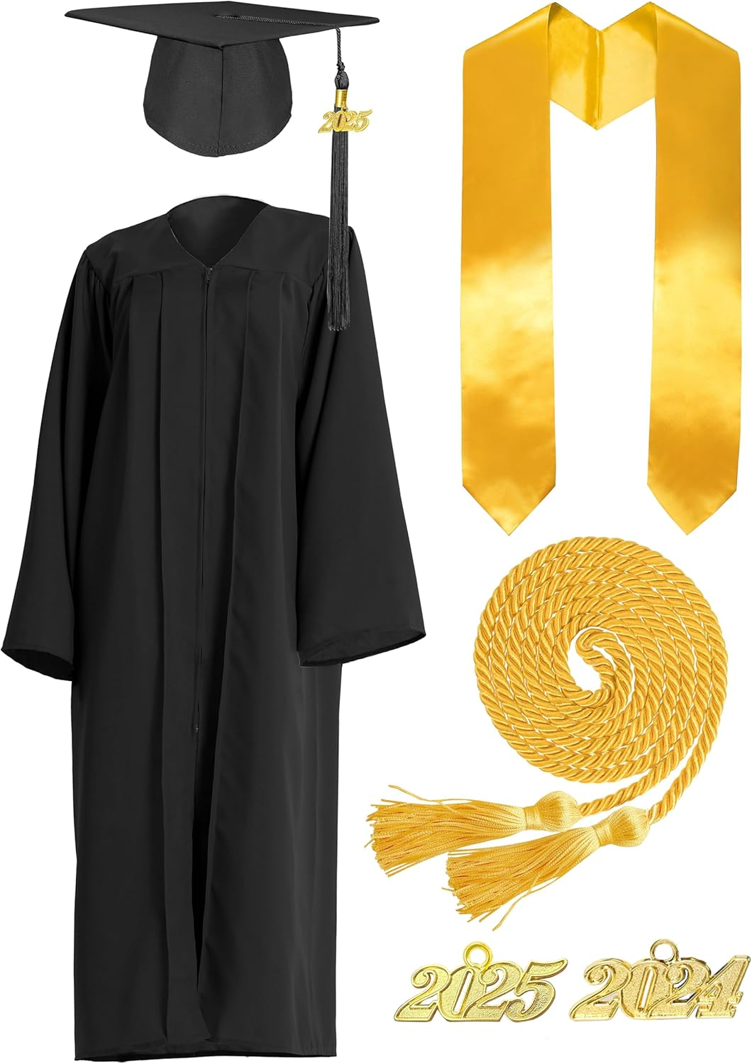 2024-2025 Matte Graduation Cap Gown Set with Tassel and Honor Cord