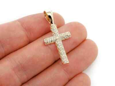1.2 ct Created VVS1 Diamond Cross Pendant With Free Chain 14K Yellow Gold Over