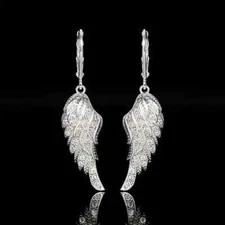 Exquisite Silvery Angel Wing Design Dangle Earring Elegant Luxury Style Delicate