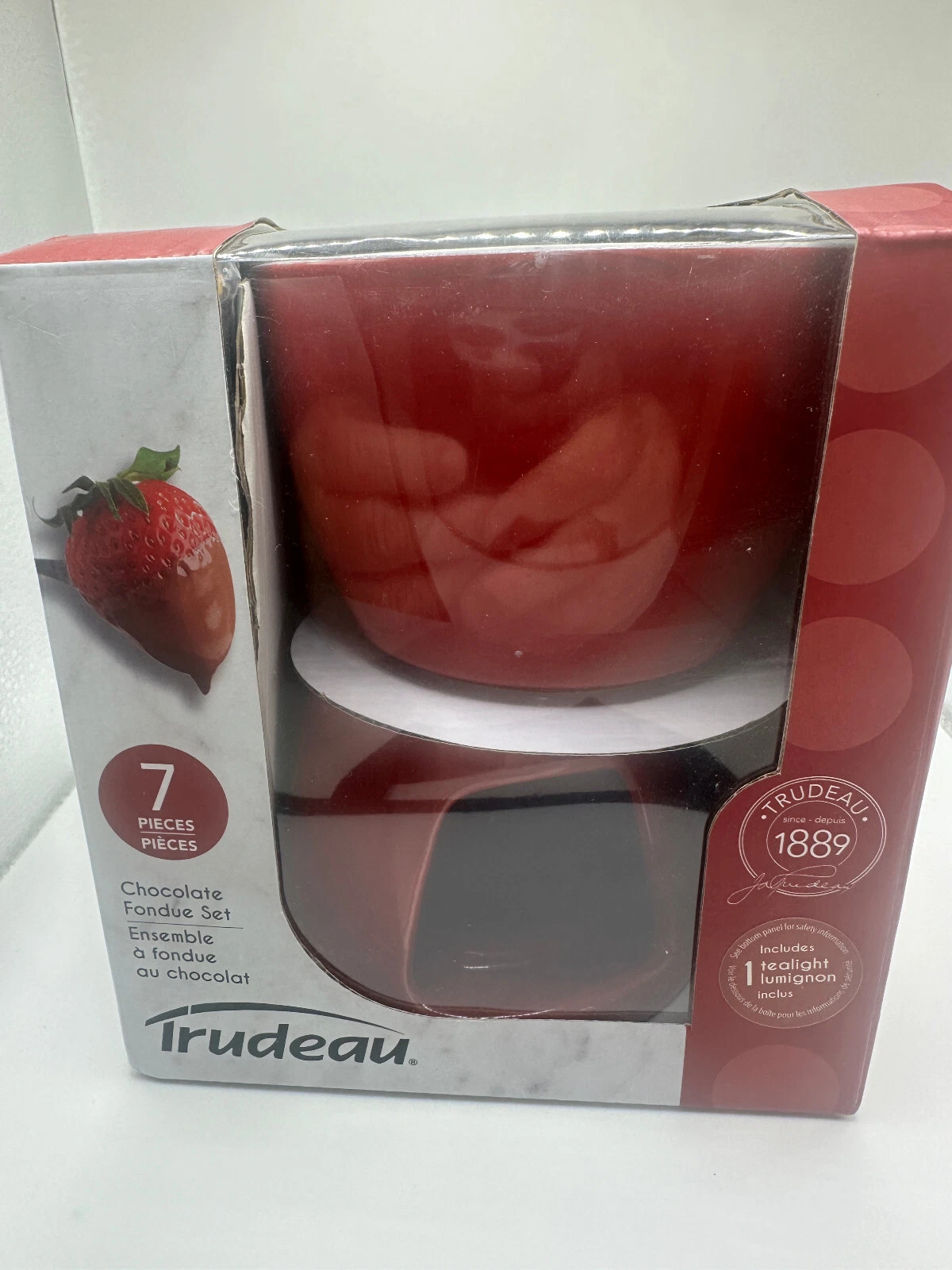 Trudeau Chocolate Fondue Set 7 pc Red Stoneware 17 oz. NEW