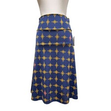 LuLaRoe Women's Size Small Azure Blue and Gold A-Line Pull-On Skirt Knee Length