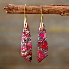 Natural Red Sea Sediment Gemstone Dangle Earrings Reiki Healing Gift for Her