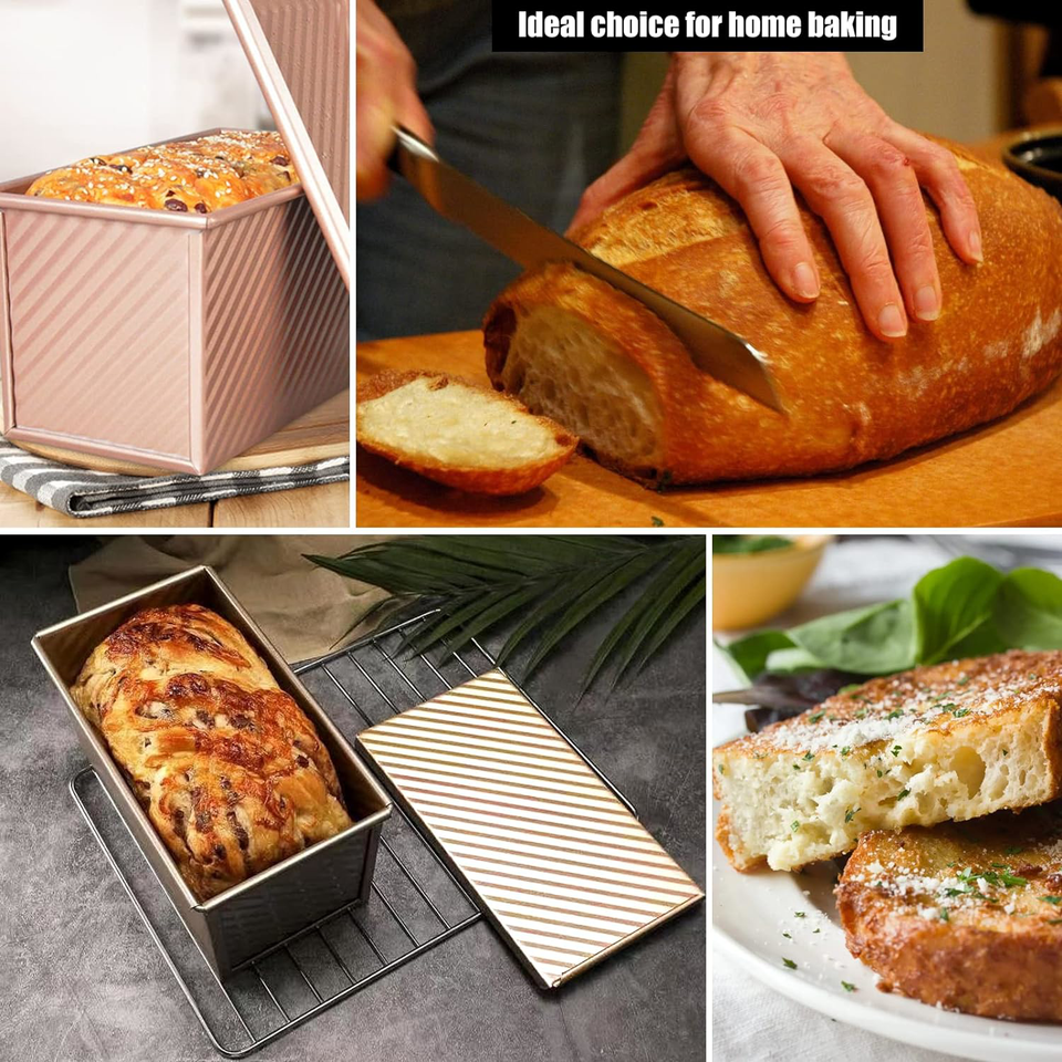 AKOLAFE Pullman Bread Tin Rose Gold Loaf Tin with Lid Corrugated Carbon Steel L eBay