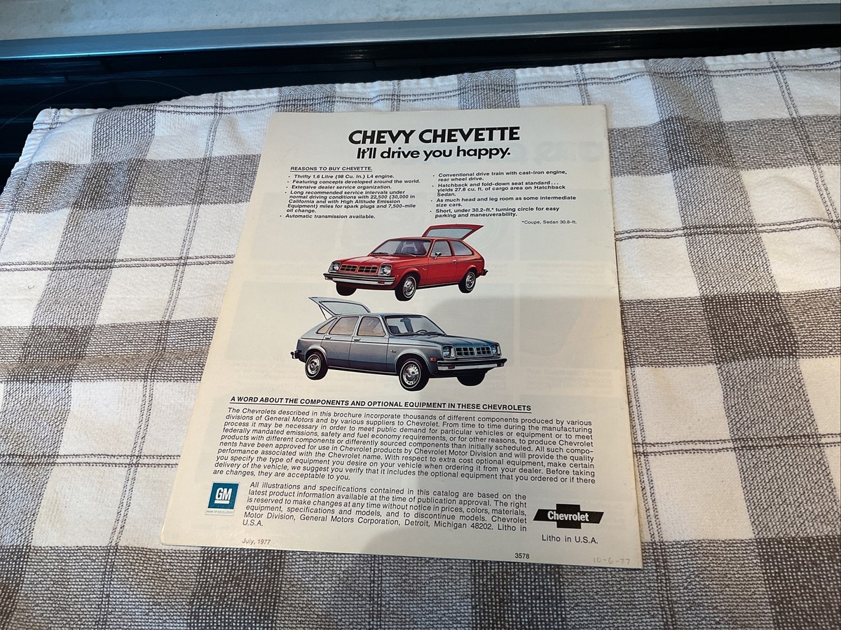 1978 CHEVROLET CHEVETTE 4 DOOR HATCHBACK SEDAN ORIGINAL SALES