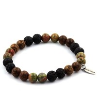 Armband Perlen Unakit + Lava + Holz 8 Mm. Hergestellt In Frankreich.