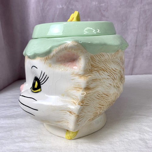 Vintage Cat Cookie Jar Miss Priss Style Hand Painted with Lid Unique - Picture 4 of 13