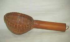 Primitive Hand Woven Bamboo Strainer Ladle Asian Kitchen Utensil Tool Vintage