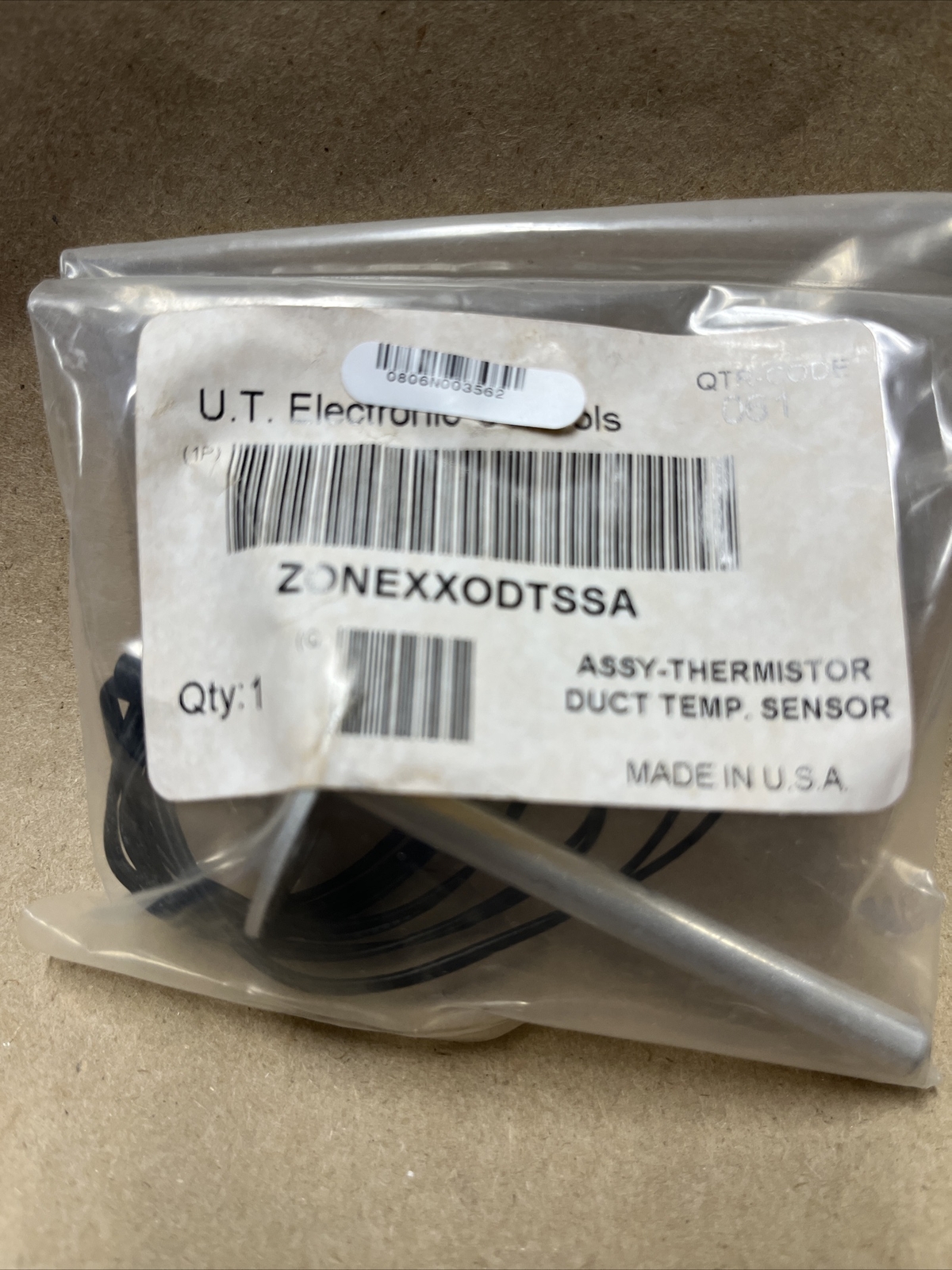 UT Electronic Controls ZONEXXODTSSA Thermistor Duct Temp Sensor - NEW ...