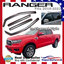 For Ranger Crew Cab 2019-2023 In-Channel Vent Window Visors Rain Guard Deflector