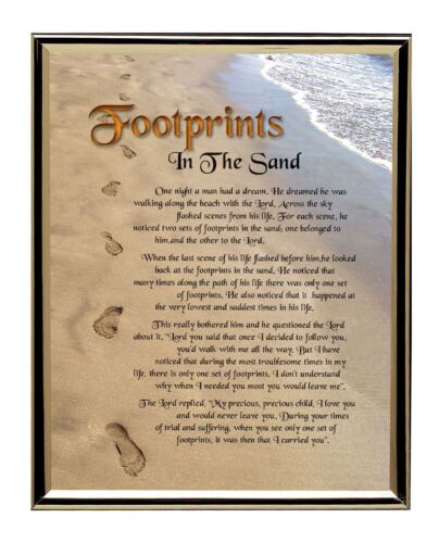 FOOTPRINTS In The Sand Print, 10" x 8" In Gold Tone Frame - Picture 1 of 1