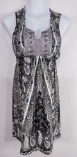 Style & Co Womens Dress Size PP Gray White Paisley Embroidered Sleeveless Y-Neck