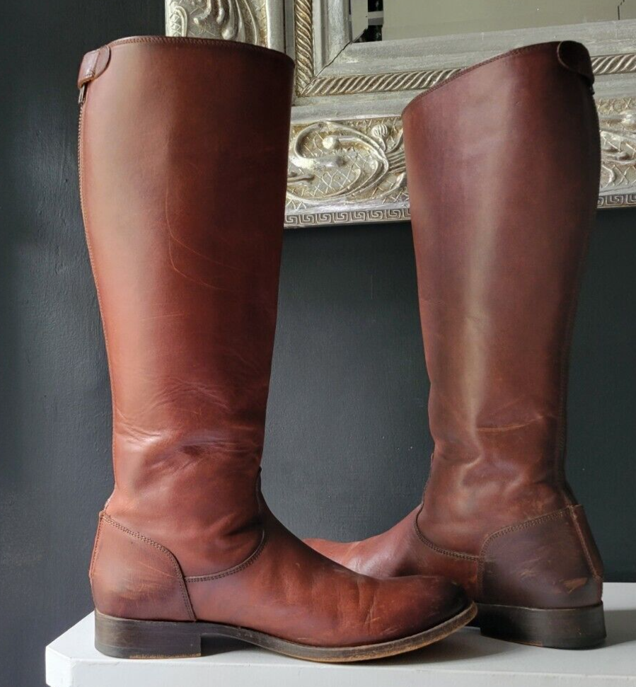 FRYE TALL BROWN GENUINE LEATHER RIDING BOOTS with BACK ZIPPER - Main Image