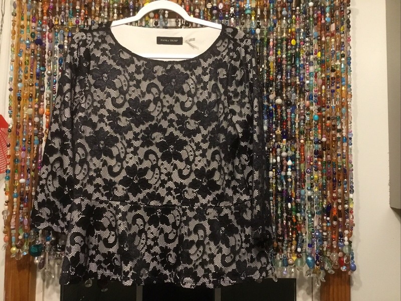 Ivanka Trump Black Lace-white Lined Peplum Top SZ Lg