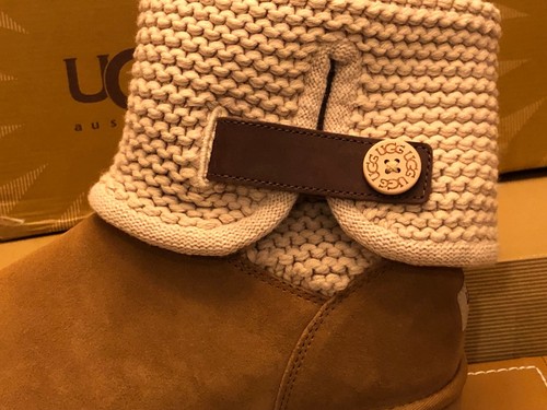 Nueva bota de gamuza de piel de oveja UGG Shaina para mujer 1012534 negra gris castaño tejida alta - Imagen 13 de 27