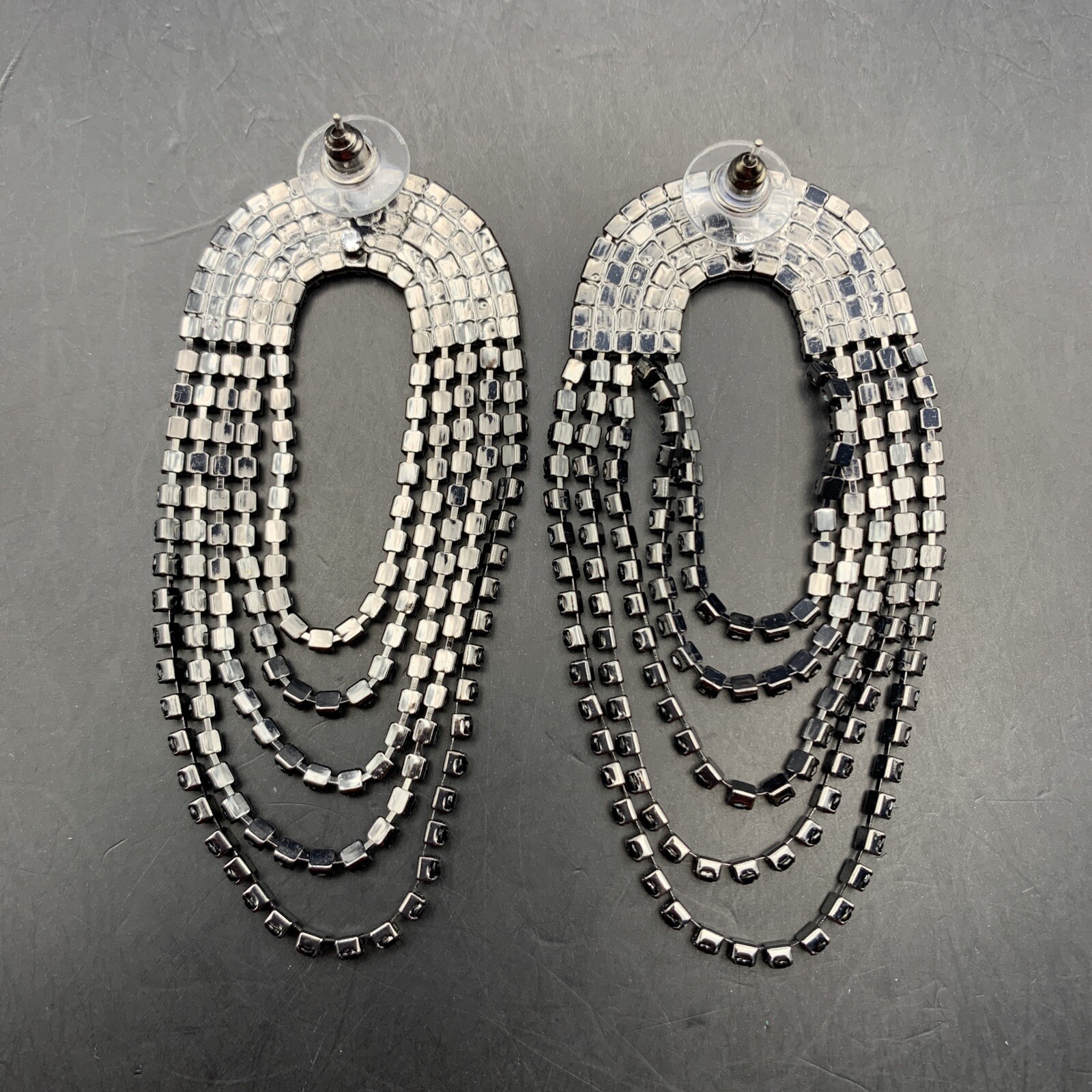 Dramatic Black Rhinestone Earrings Swag Drape Dan… - image 6