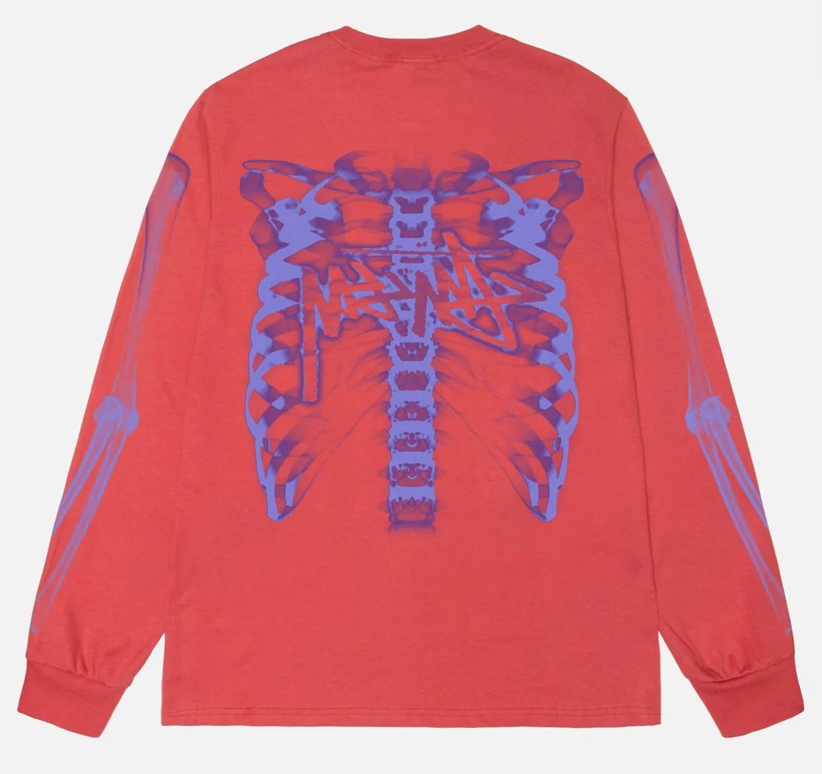 Stussy Rib Cage 3M Reflective Print Long Sleeve T-Shirt Tee Red