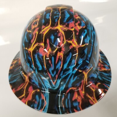 full brim hard hat custom hydro dipped IN FIRE   AND ICE   SUPER COLOR NEW