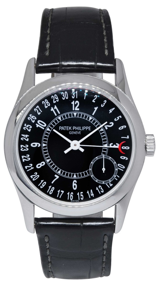 Patek Philippe Calatrava 6000 18k White Gold Black Dial Mens 37mm
