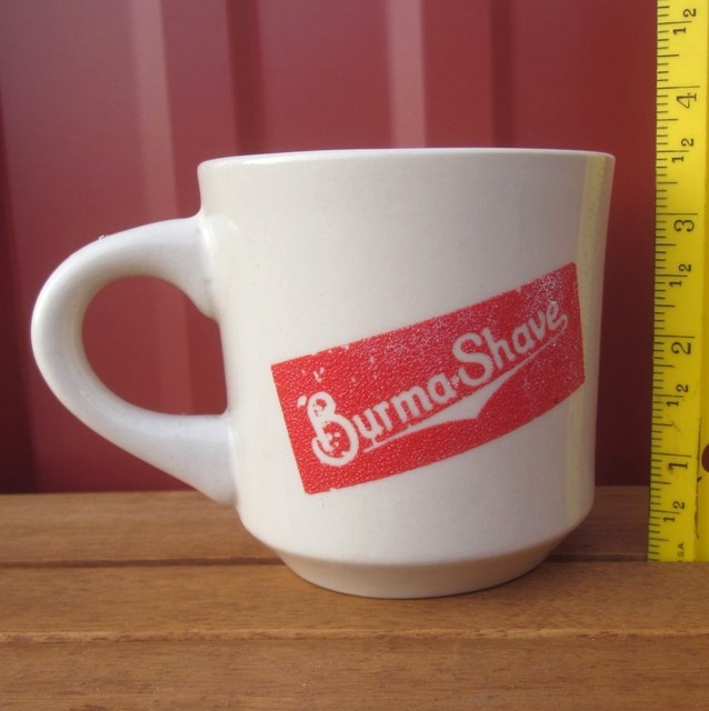 BURMA SHAVE throwback coffee mug 1970s stoneware brushless shaving