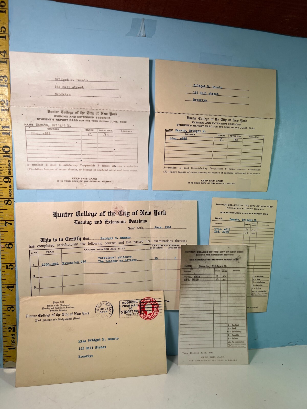 1931 Hunters College New York Envelope lot 5 Report Cards EBay
