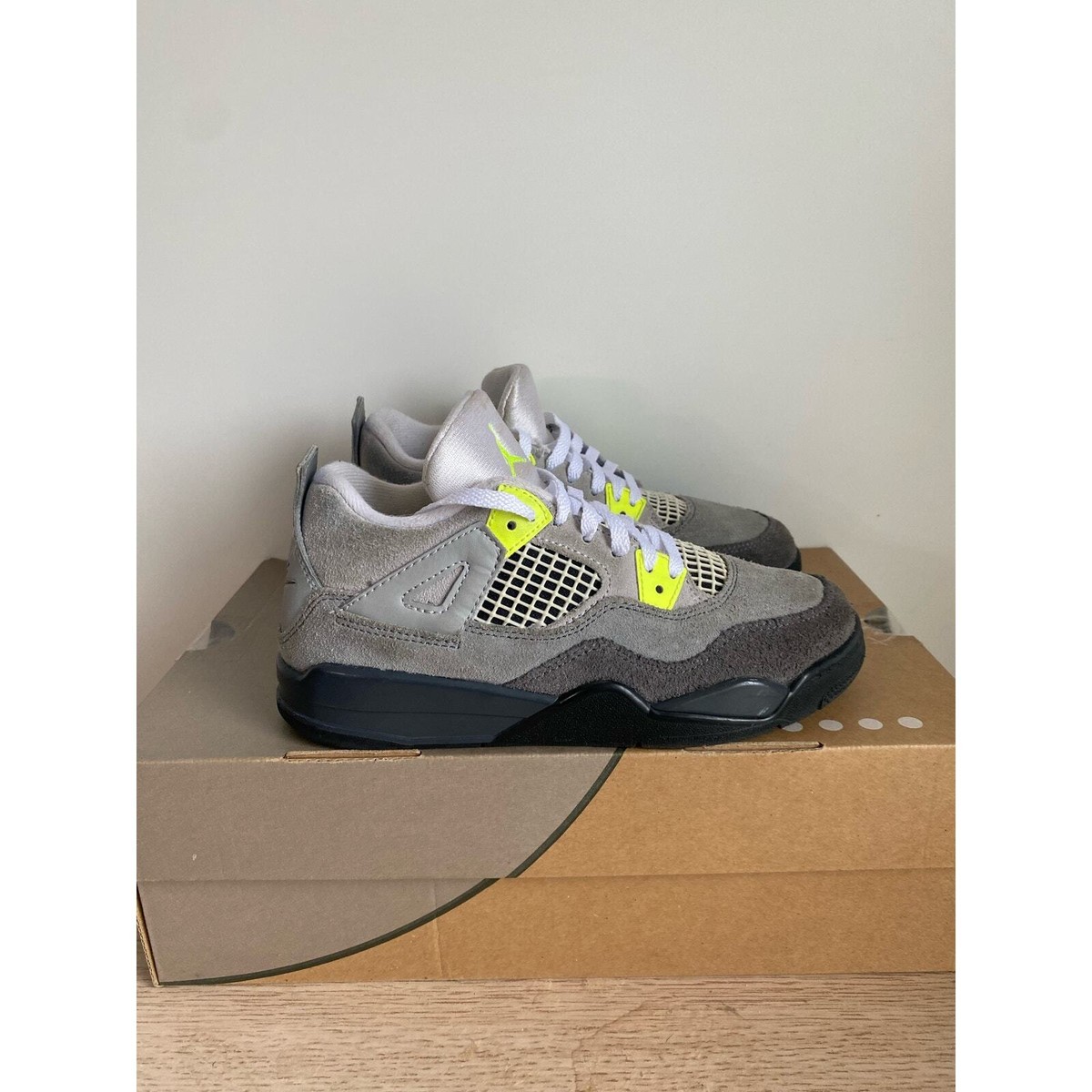 Nike Air Jordan 4 Retro Neon Green Gray Kids Sneakers CT5344