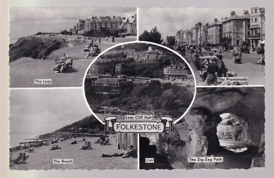 Multi-View Folkestone Unposted 1984 Real Photo Postcard Leas Cliff Hall A.H. & S