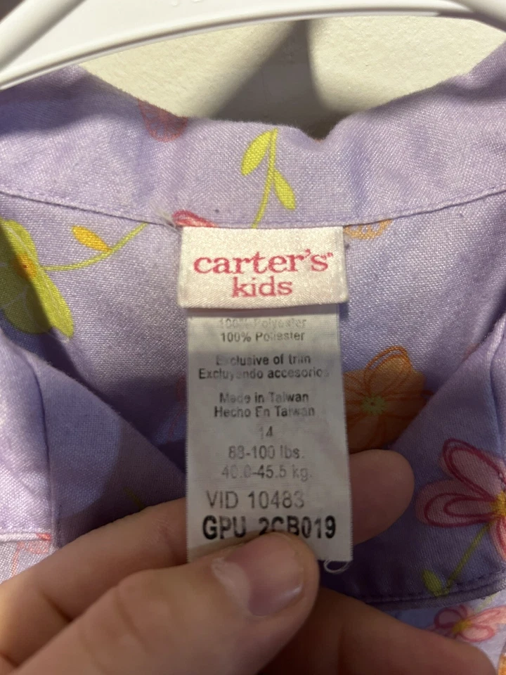 Pijama de franela Carters niñas 2 piezas conjunto de pijama flores moradas talla 14 defecto* Foto 2 de 4