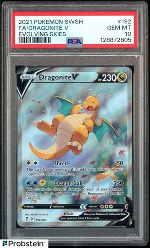 2021 Pokemon SWSH Evolving Skies #192 FA Dragonite V PSA 10 GEM MINT