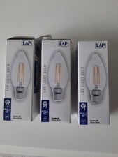 3 LED Candle Light Bulbs, Clear, Warm White, Bayonet Fitting, 400 Lumen.