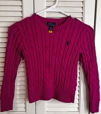Polo Ralph Lauren Cable-Knit Cotton Preppy Pink Sweater girls size small 7 