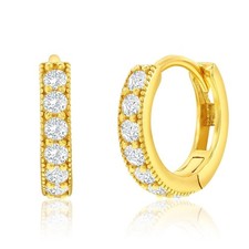 Gold Plated Sterling Silver 13mm CZ Huggie Hoop Earrings