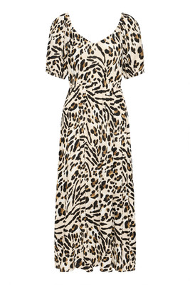 ICHI Leopard Summer Midi Dress Size XL 16 18 NEW Beige IHMARRAKECH