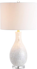 26.5" White Mother of Pearl Seashell Table Lamp for Living Room Bedroom, Coastal