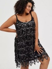 NWT $129 Torrid Black Sequin Fringe Tank Party Cocktail Dress Womens 1X 14/16