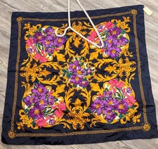 Women s Bright Multicolored Psychedelic Print Silky Shiny Satin Square Scarf 30