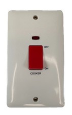 MK 45A Double Pole Cooker Switch Double Gang Portrait 45 Amp Neon MB5215NCWHI