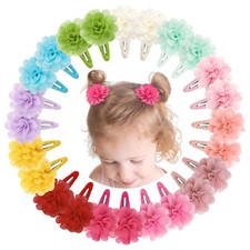 DeD 24PCS 2.7 Chiffon Flower Hair Bows Clips Flower Tiny Hair Clips Fine Hair