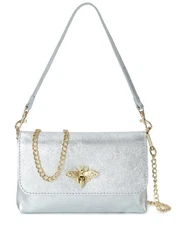 Tiffany & Fred Paris Fold-Over Flap Shoulder Bag Women's Silver