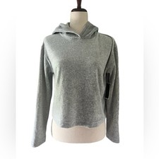 Juicy Couture Black Label SZ XS Grey Velour Cropped Hooded Sweatshirt